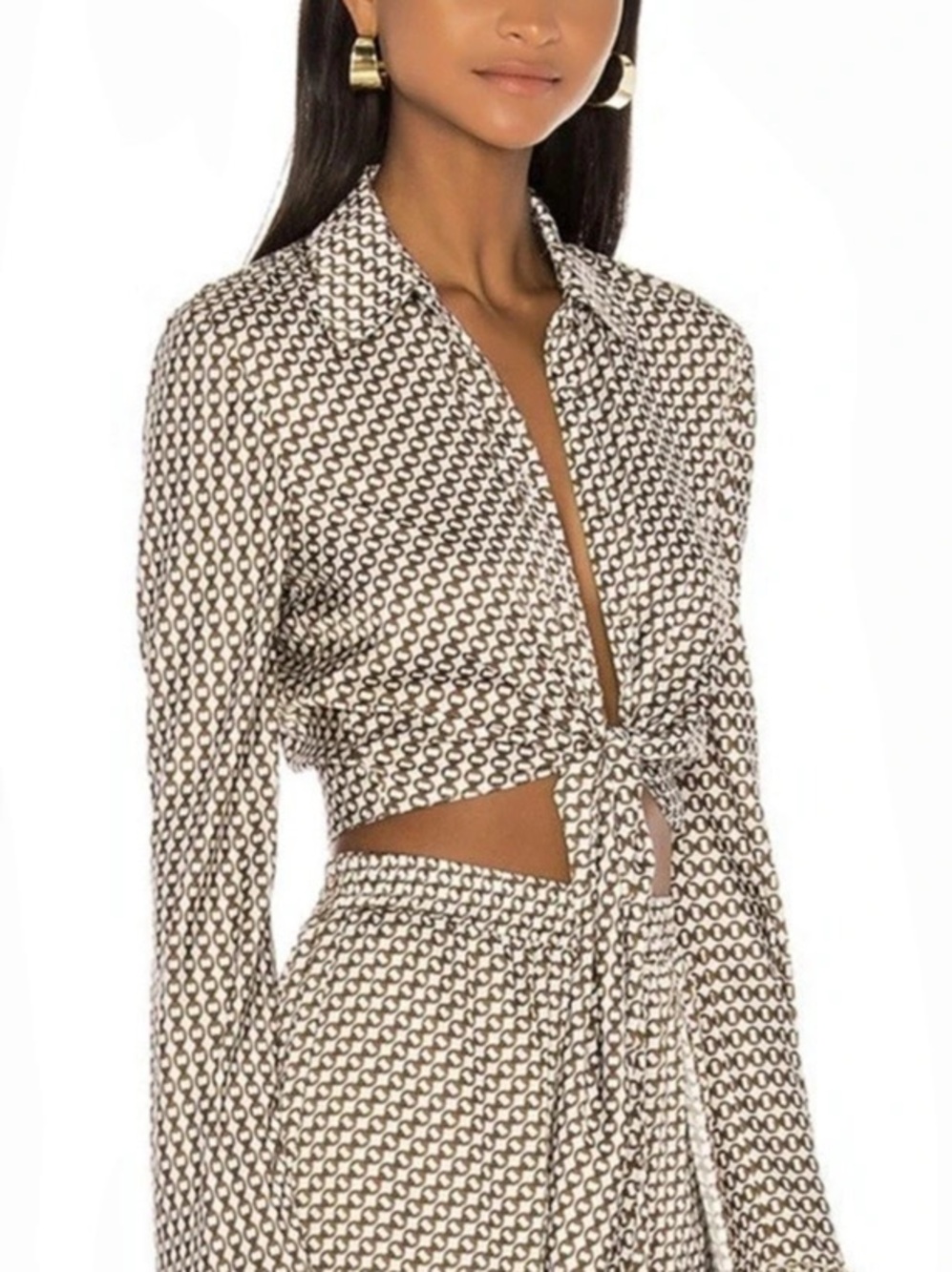 JONATHAN SIMKHAI CHAIN PRINT SILK BLEND TIE BLOUSE, SZ XS